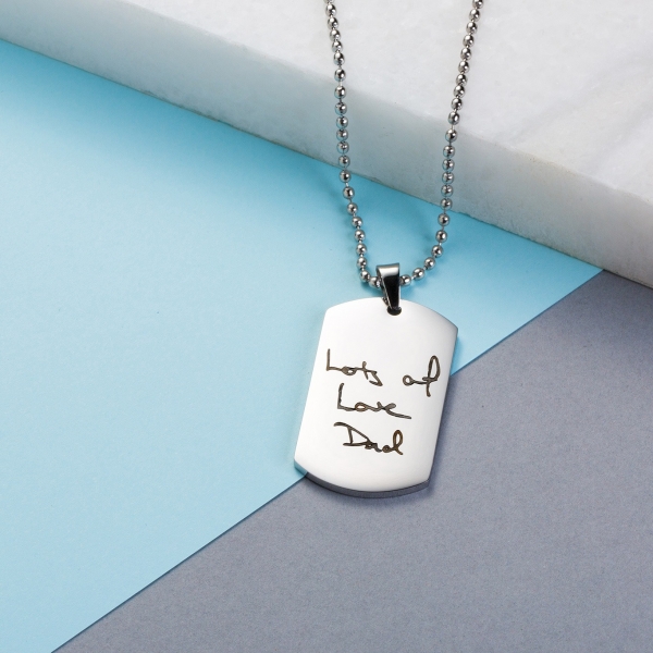 Mens Handwriting Dog Tag Necklace - Inscripture - Memorial Jewellery for him