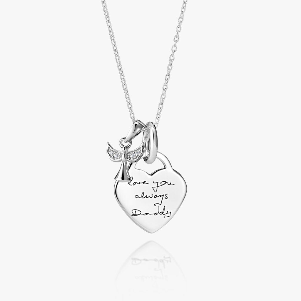 Sterling Silver Heart Handwriting Necklace - Inscripture - Memorial Jewellery - Handwriting Jewellery