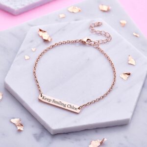 Personalised Rose Gold Bar Bracelet - Inscripture - Personalised Jewellery