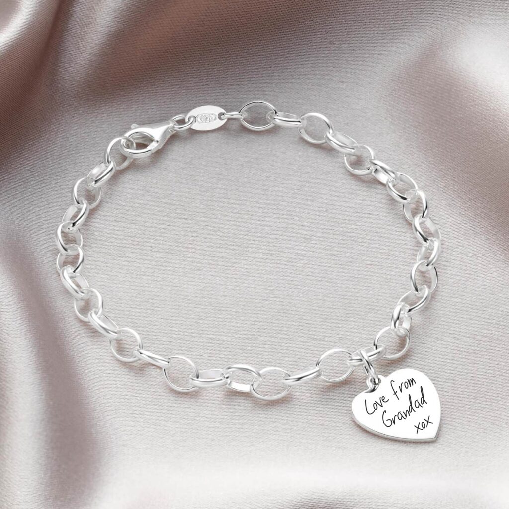 Sterling Silver Heart Handwriting Bracelet - Inscripture - Memorial Jewellery - Handwriting Jewellery