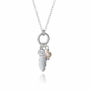 Sterling Silver Feather, Pearl & Crystal Necklace - Inscripture - Personalised Jewellery