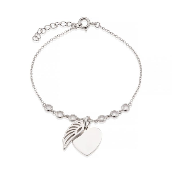 Silver Heart Angel Wing Bracelet