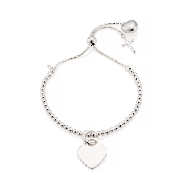 Personalised Silver Cross & Heart Slider Bracelet - Inscripture - Personalised Jewellery