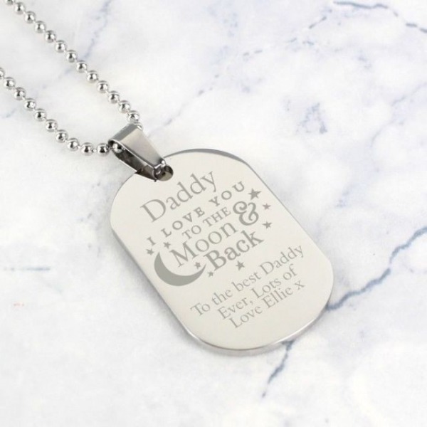 Moon & Back Dog Tag Men's Necklace - Inscripture - Personalised Jewellery