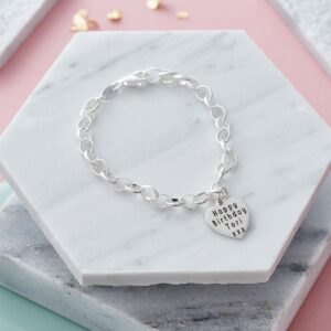 Personalised Sterling Silver Heart Charm Bracelet - Inscripture - Personalised Jewellery