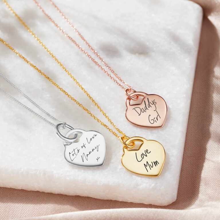 Personalised handwriting heart necklaces