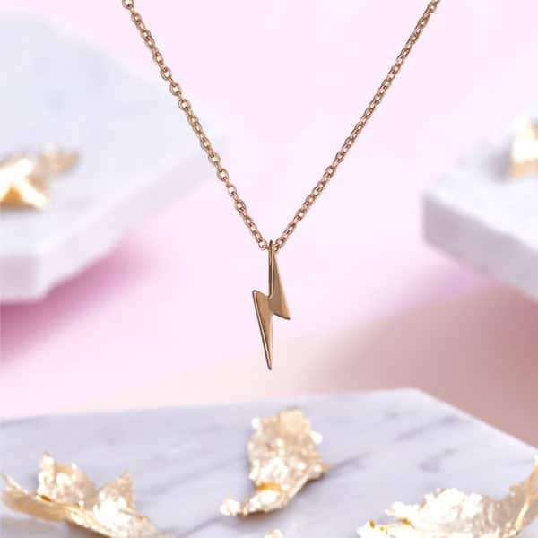 Rose Gold Lightning Bolt Necklace - Inscripture - Personalised Jewellery