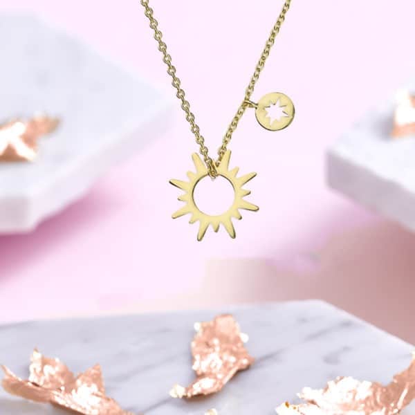 Gold Sun & Star necklace- - Inscripture - Personalised Jewellery