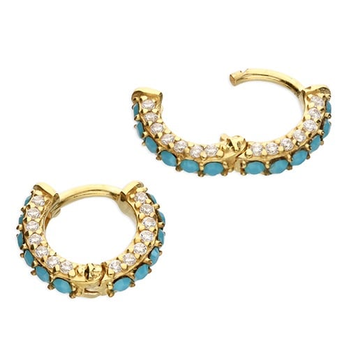 gold & turquoise huggie earrings - - Inscripture - Personalised Jewellery