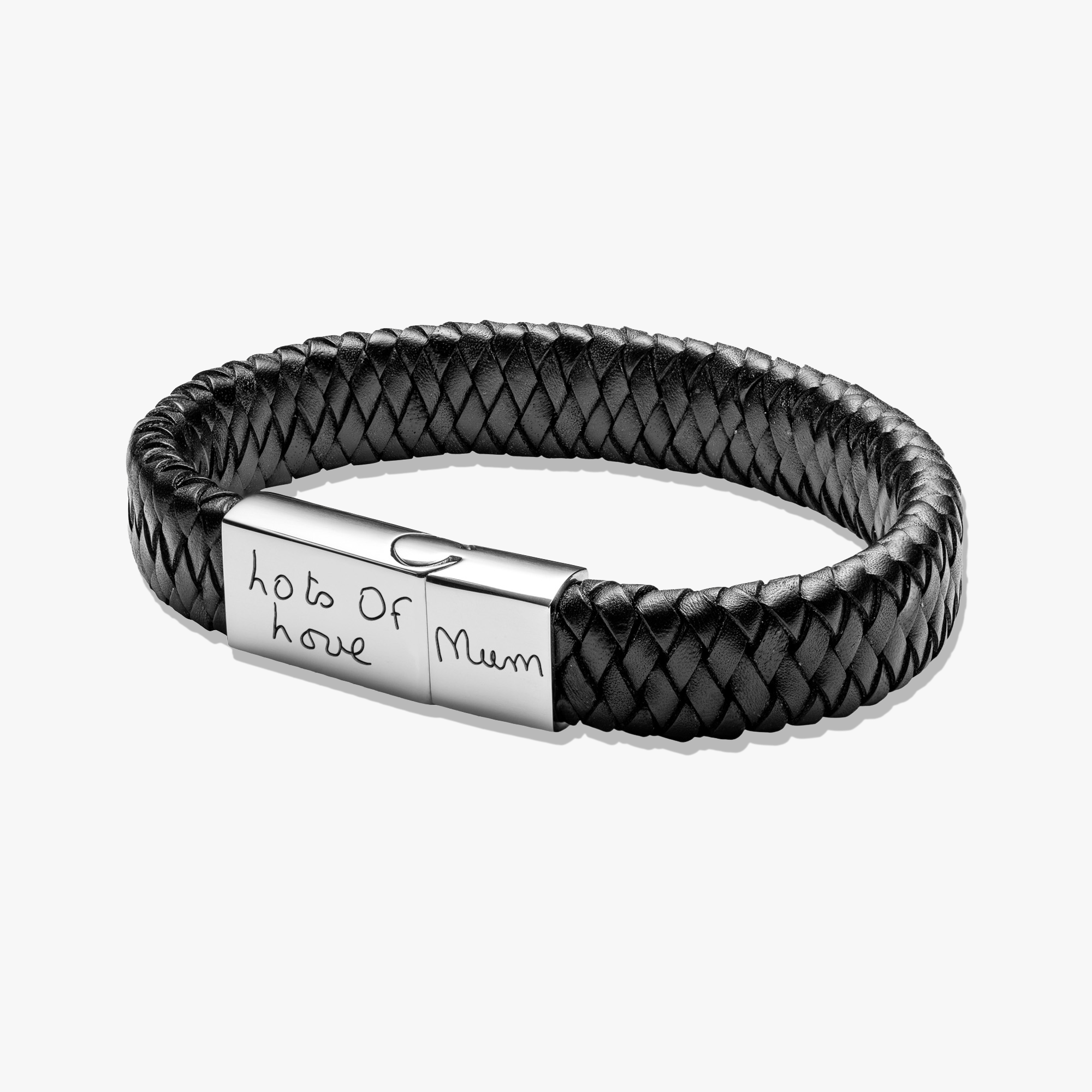 Mens Black Leather Handwriting Ashes Bracelet | Inscripture