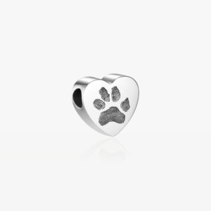Silver Paw Print Pandora Compatible Heart Charm - Memorial Jewellery - Paw Print Jewellery - Inscripture