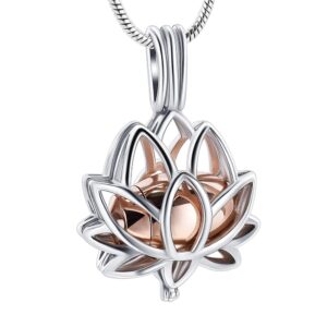 Rose Gold Lotus Cage Urn Ashes Necklace - Inscripture - Ashes Jewellery - Memorial Jewellery