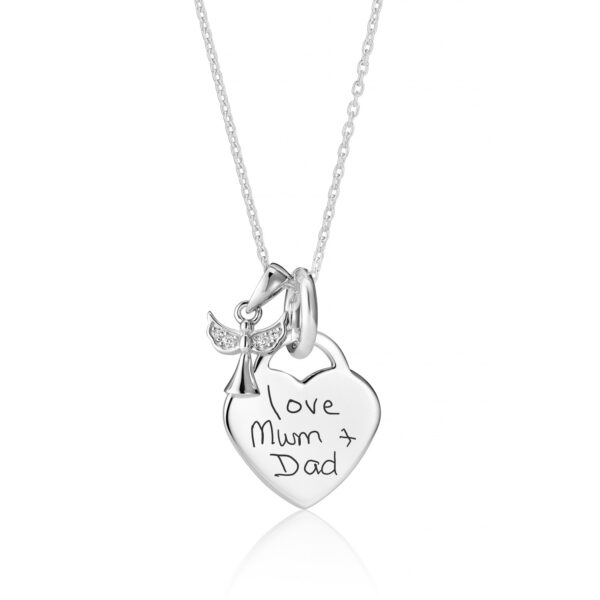 Silver Angel Heart Handwriting Necklace - Inscripture - Handwriting Jewellery - Memorial Jewellery