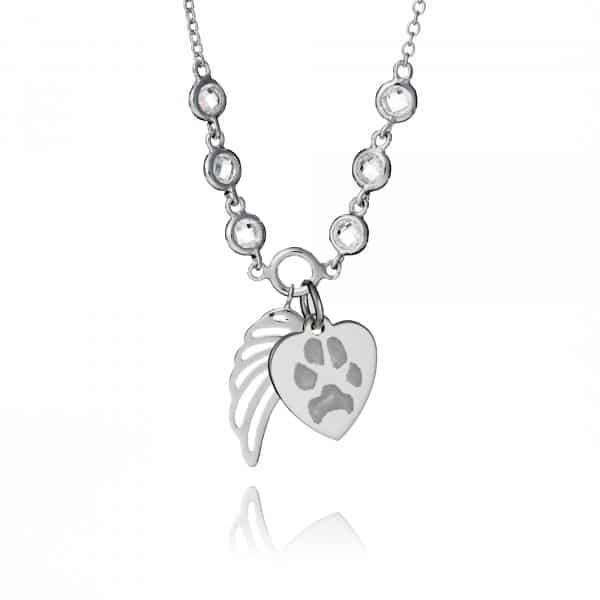 Sterling Silver Paw Print Angel Wing Necklace