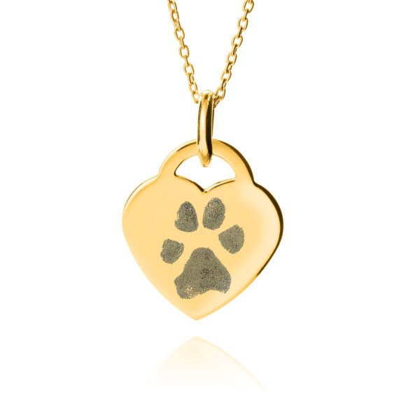 Gold Paw Print Heart Necklace - Paw Print Jewellery - Pet Memorial Jewellery - Inscripture