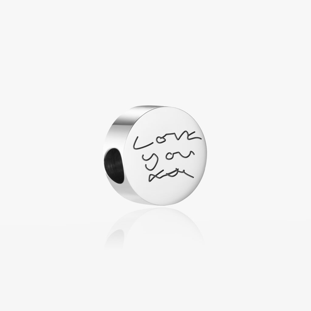 Silver Circle Handwriting Pandora Compatible Charm - Handwriting Jewellery - Memorial Jewellery - Inscripture