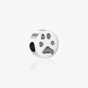 Silver Circle Pandora Compatible Paw Print Charm - Paw Print Jewellery Inscripture - Memorial Jewellery