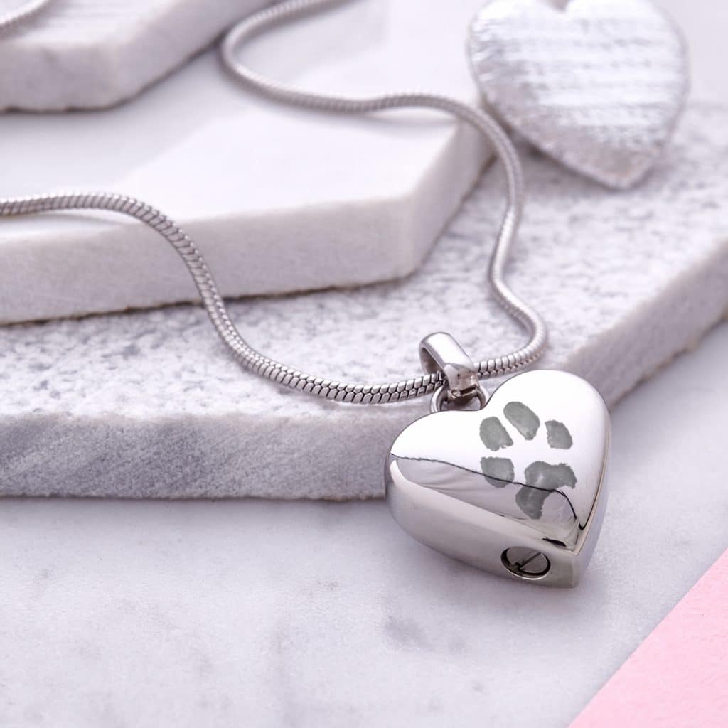 Silver Paw Print Ashes Necklace - Inscripture - Pet Cremation Jewellery - Ashes Jewellery - Paw Print Jewellery