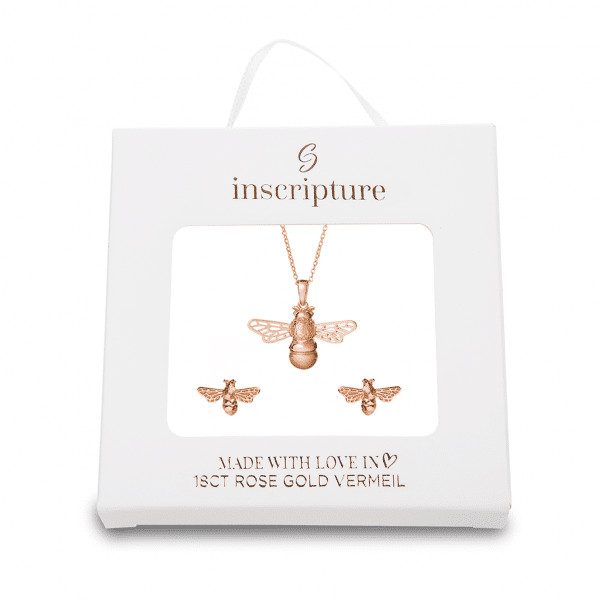 Rose Gold Bee Necklace & Earring Gift Set - Inscripture