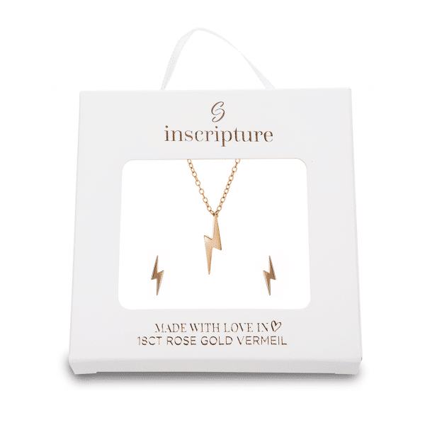 Rose Gold Lightning Bolt Necklace & Earring Gift Set