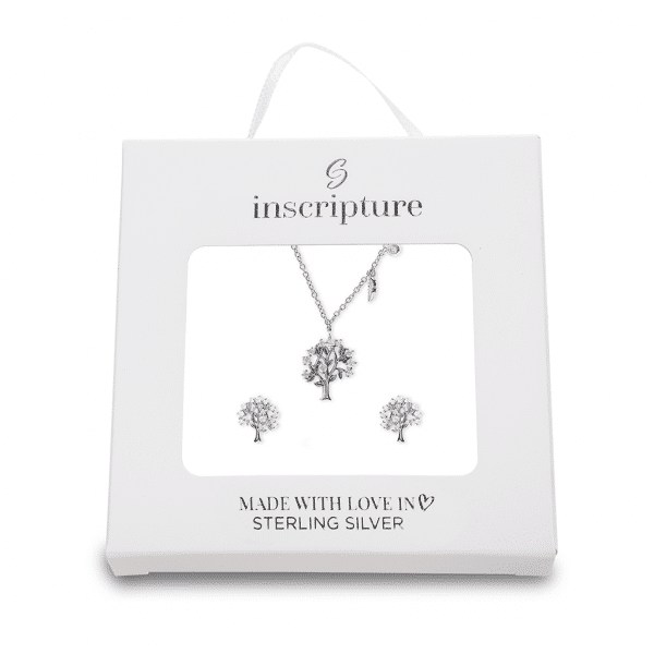 Silver Family Tree Necklace and Earrings - Inscripture - Memorial Jewellery