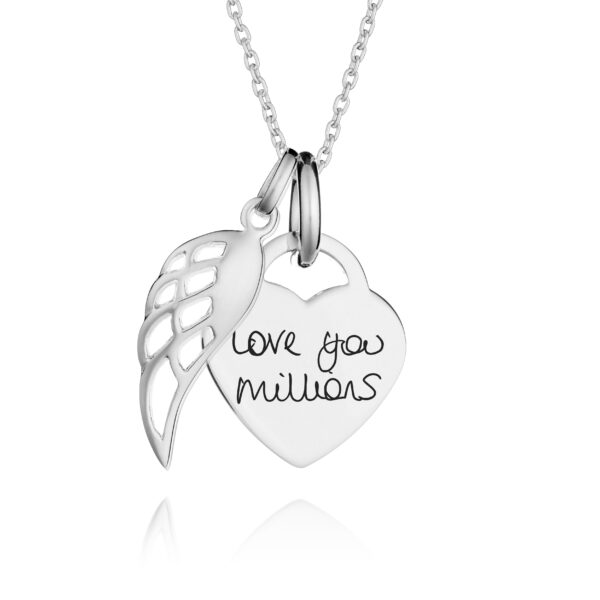 Silver Angel Wing Handwriting Necklace - Memorial Jewellery