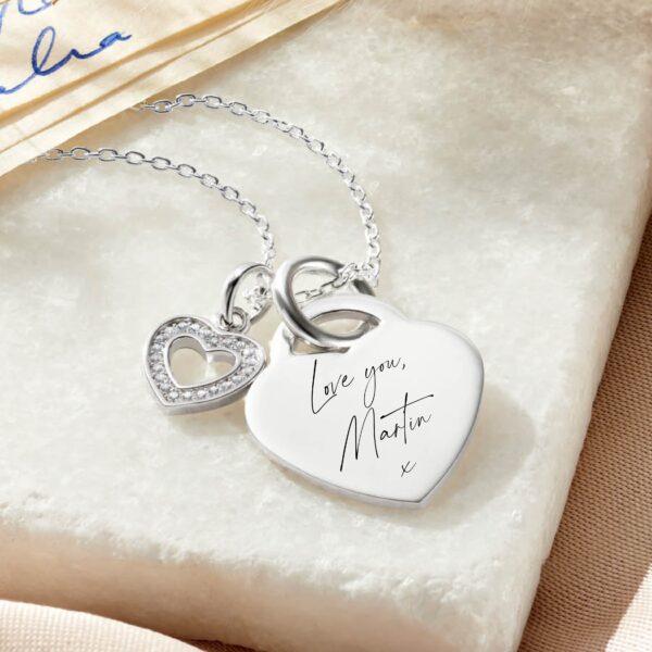 Duo Heart Handwriting Necklace - Memorial Jewellery - Inscripture