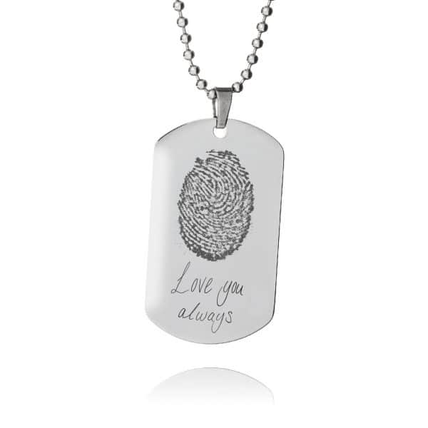 Finger Print Dog Tag Necklace - Memorial Jewellery - Fingerprint Jewellery - Inscripture