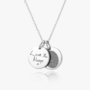 Duo Disc Fingerprint Necklace - Fingerprint Jewellery - Memorial Jewellery - Inscripture