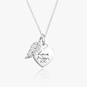 Silver Feather Handwriting Necklace - Handwriting Jewellery - Memorial Jewellery - Inscripture