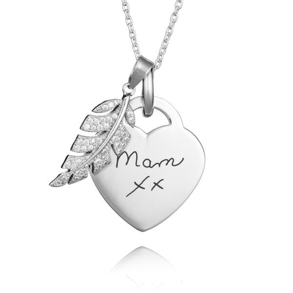 Silver Feather Handwriting Necklace - Handwriting Jewellery - Memorial Jewellery - Inscripture
