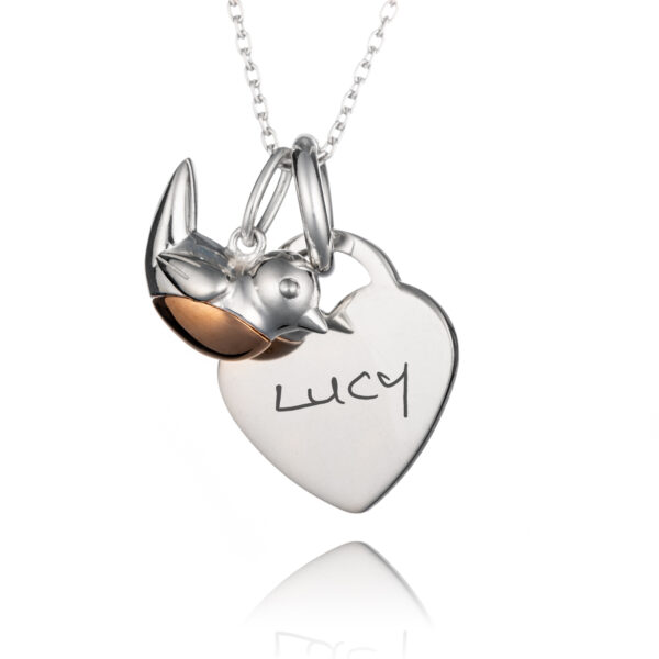 Sterling Silver Robin Handwriting Necklace - Handwriting Jewellery