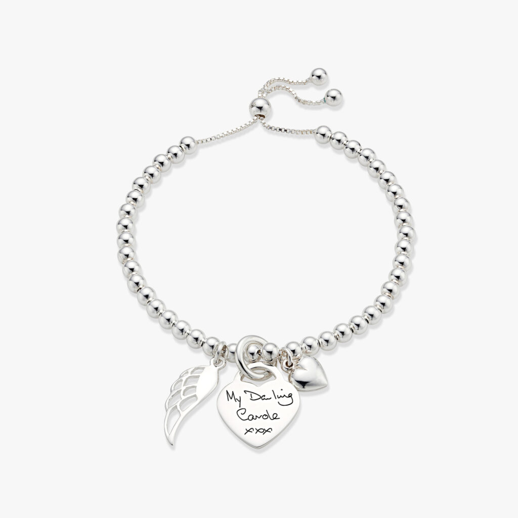 Duo Angel Wing Handwriting Bracelet - Handwriting Jewellery - Memorial Jewellery - Inscripture