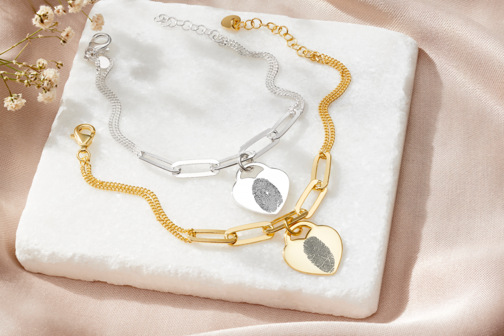 Silver Fingerprint Link Bracelet - Fingerprint Jewellery - Memorial Jewellery - Inscripture