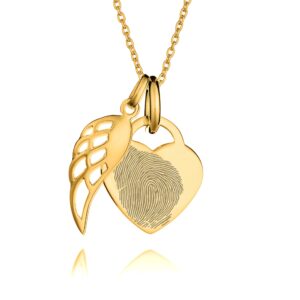 Gold Angel Wing Fingerprint Necklace - Fingerprint Jewellery - Inscripture
