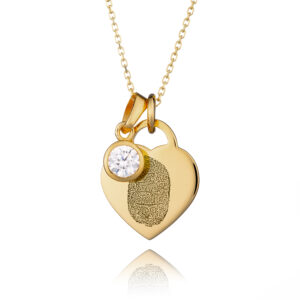 Gold Birthstone Fingerprint Necklace - Fingerprint Jewellery - Memorial Jewellery - Inscripture