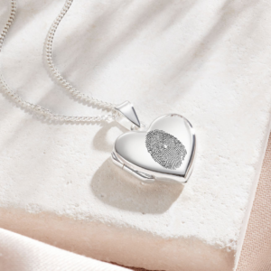 Sterling Silver Fingerprint Heart Locket - Memorial Jewellery - Inscripture - Fingerprint Jewellery