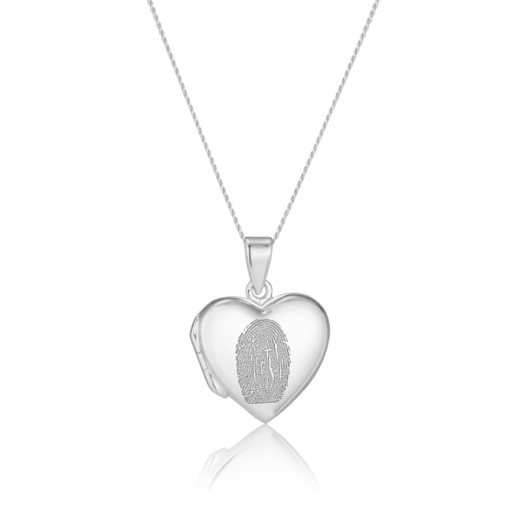 Sterling Silver Heart Fingerprint Locket - Fingerprint Jewellery - Memorial Jewellery - Inscripture