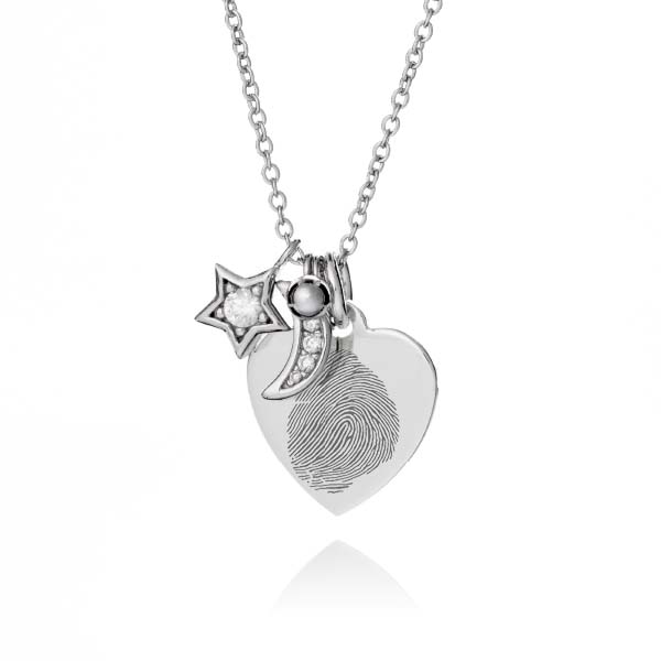 Moon & Stars Fingerprint Necklace - Fingerprint Jewellery - Inscripture