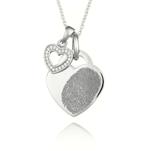 Sterling Silver Duo Heart Fingerprint Necklace - Fingerprint Jewellery - Inscripture - Memorial Jewellery