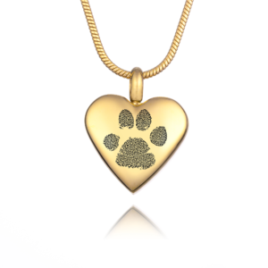 Gold Urn Paw Print Necklace - Paw Print Jewellery - Memorial Jewellery Inscripture