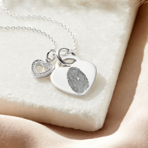 Sterling Silver Duo Heart Fingerprint Necklace - Fingerprint Jewellery - Inscripture - Memorial Jewellery