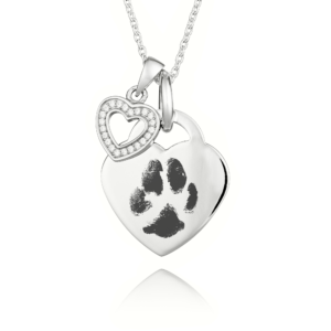 Sterling Silver Duo Heart Paw Print Necklace - Paw Print Jewellery - Inscripture - Memorial Jewellery