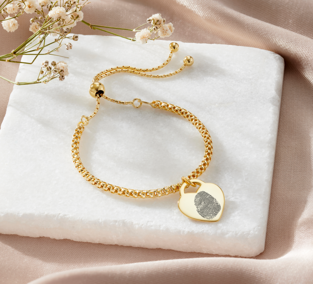 Gold Popcorn Fingerprint Bracelet - Memorial Jewellery - Fingerprint Jewellery - Inscripture