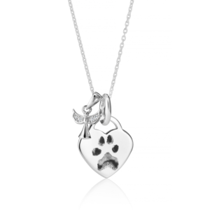 Sterling Silver Angel Heart Paw Print Necklace Paw Print Jewellery - Pet Memorial Jewellery - Inscripture