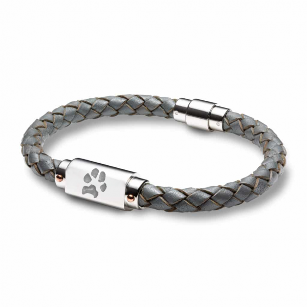 grey paw print mens ID bracelet