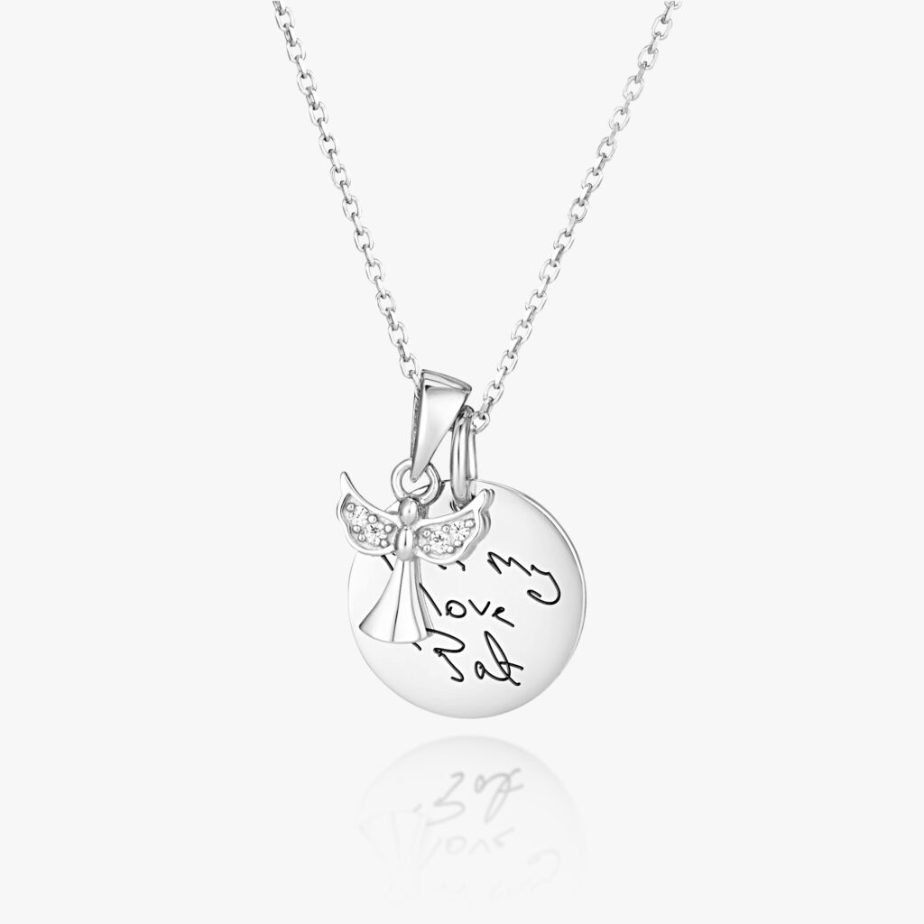 Silver Angel Disc Handwriting Necklace - Handwriting Jewellery - Memorial Jewellery - Inscripture