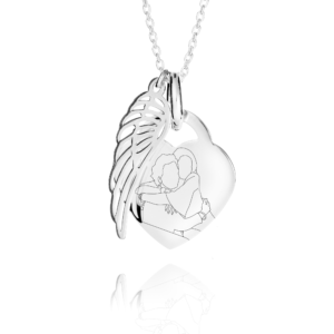Sterling Silver Angel Wing Illustration Necklace - Illustration Jewellery Inscripture - Memorial Jewellery