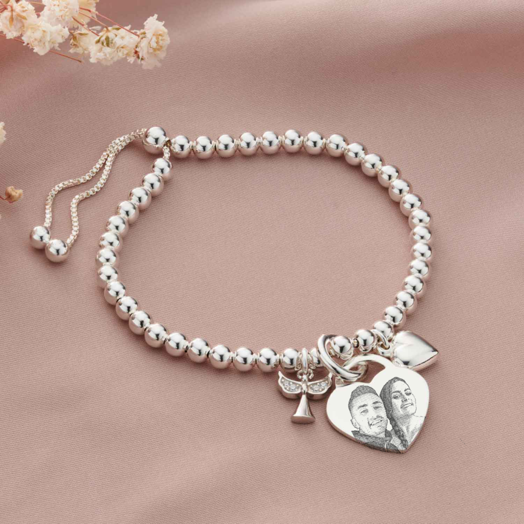 Sterling Silver Angel Duo Photo Bracelet - Photo Jewellery - Memorial Jewellery - Inscripture