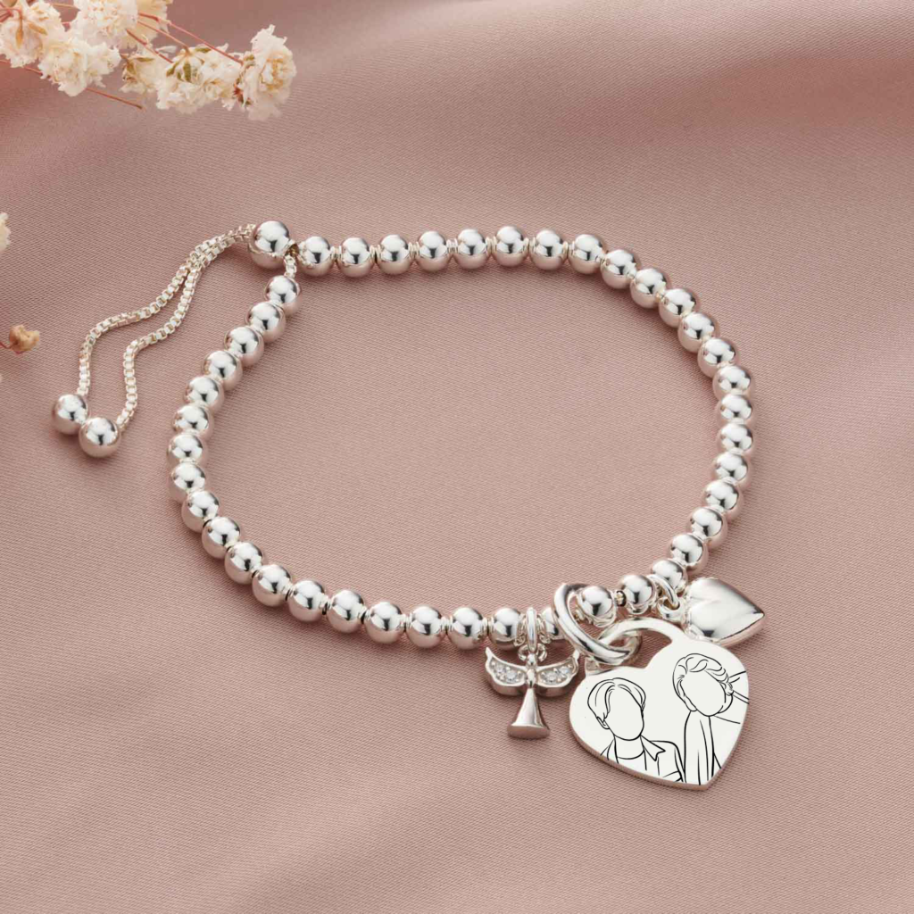 Sterling Silver Angel Duo Bracelet - Memorial Jewellery - Inscripture - Illustration Jewellery
